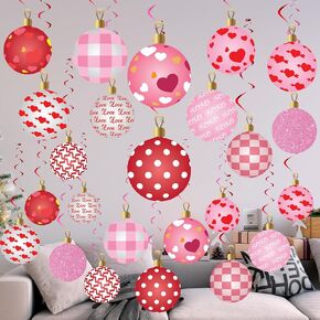 48 Pcs Valentine's Day Hanging Decorations Set Valentine XOXO Hanging Foil Swirls Decor Wonderland Heart Ball Ornament Ceiling Hanging Decorations for Valentine' S Day Holiday Party Supplies