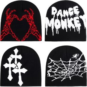 4Pcs Y2k Beanie Winter Knitted Graphic Beanie Warm Y2k Hat for Women Men