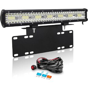 Willpower 23 inch 480W LED Light Bar Spot Flood Combo + Licence Number Plate Bumper Mounting Bracket + Wiring Harness 12V 24V Driving Off Road Lights Waterproof for 4X4 Offroad Truck Car ATV Boat