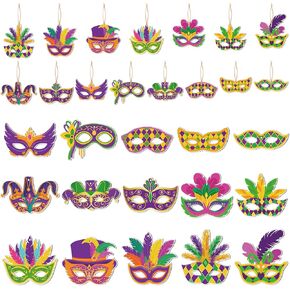 Haooryx 30Pcs Mardi Gras Wooden Gnome Ornaments Hanging Decoration Gift Tags, Mardi Gras Carnival Themed Pendant Wood Hanger Tag with Rope, Elf Gnome Wood Ornament for Mardi Gras Gift Decor Supplies in Kuwait