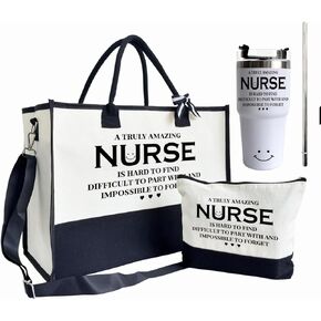 Amazing Nurse Tote Bag, Canvas Tote Bag for Women, 20 oz Stainless Steel Water Cup, Shoulder Beach Bag, Thank You Gift for Nurse, Nurse Gifts for Women, Travel Bag Gift for Nurse, Tote Bag With Zipper