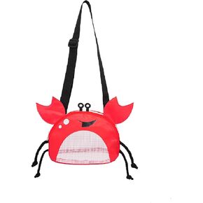 Kids Mesh Beach Bag, Cute Crab-Shaped Seashell Collecting Bag with Adjustable Strap for Holding Shell Beach Toy