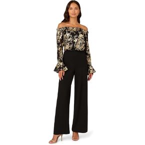 Adrianna Papell womens Off Shoulder Lace Top/Crepe Pant Jumpsuit