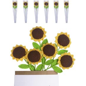 Handmade Crochet Flowers,8PCS Crochet Sunflower with 8PCS Single Rose Packaging Bag and 2PCS Bouquet Sleeves,Crocheted Flowers Gifts for Teacher Student Secretaries Staff Coworker