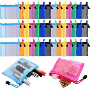 42 Pcs Mini Zipper Mesh Bags, 5 x 4 Inch Small Makeup Bag Lipstick Cosmetic Accessories Organizer Nylon Makeup Zipper Pouch Beauty Travel Toiletry Bag Kit for Women (7 Colors)