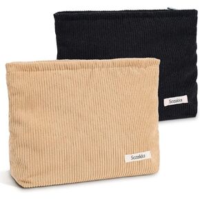 Makeup Bags Cosmetic Bags for Women 2 Pcs Corduroy Cosmetic Bags Large Capacity Purse Aesthetic Cute Pouch Bags Travel Toiletry Zipper Storage Pouch Make Up Organizer Accessories for Women