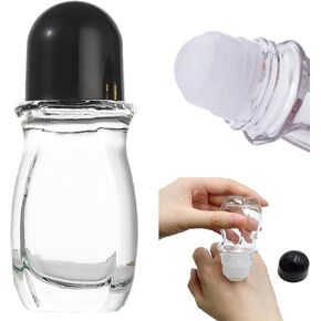 Refillable Glass Empty Roller Ball Bottle Deodorant with Plastic Roller Ball, Roll On Bottles Containers Leak Proof Massage Roller Ball Bottles with Cap For Essential Oils Perfume Cosmetic (50ML)