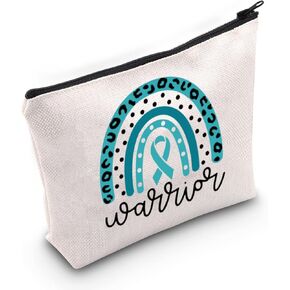BLUPARK Ovarian Cancer Awareness Makeup Bag Ovarian Cancer Survivor Gift Ovarian Cancer Warrior Gift Teal Ribbon Support Gift (Ovarian Cancer Warrior)