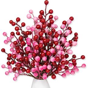 Valentine's Day Decorations 32 Pack Valentines Day Picks Artificial Berry Stems with Red Pink Berries for Valentines Day Gifts Anniversary Wedding DIY Crafts