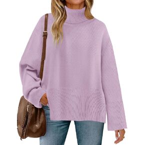 ZESICA Women's Turtleneck Sweaters Fall Winter Long Sleeve Oversized Split Hem Knitted Pullover Jumper Sweater Tops