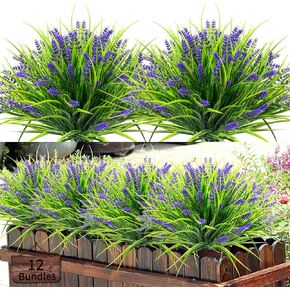 12 Bundles Fake Wheat Artificial Lavender Grass Plants,Wheat Grass Plant-Adjustable Branches No Fade& Realistic Look-for Home Décor (Purple)