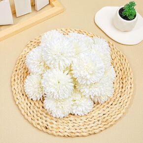 Juexica 36 Pcs Artificial Chrysanthemums Flowers Ball Flowers, Fake White Flower, Silk Flowers, 2.75 Stemless Bridal Wedding Bouquet for DIY Floral Arrangement Wedding Home Garden Office Decoration