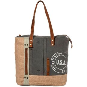 Myra Bag Tote Bag for Women - Western Upcycled Canvas & Leather Shoulder Bag - USA Canvas Patch