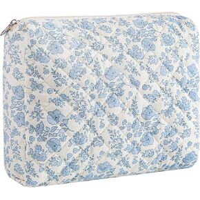 Large Travel Makeup Bag Cosmetic Bag for Women Girls, Cute Large Floral Cotton Cosmetic Bag, Zipper Toiletry Bag Makeup Brushes Accessories Organizer Storage Bag (Pink Floral)