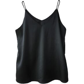 Wantschun Womens Silk Satin Camisole Cami Plain Strappy Vest Top T-Shirt Blouse Tank Shirt V-Neck Spaghetti Strap XS-4X