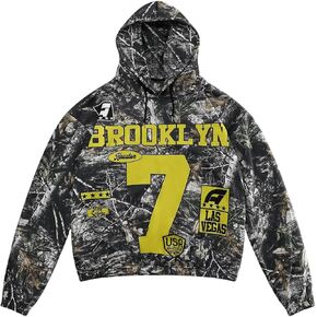 GORGLITTER Men's Camo Hoodie Y2k Letter Graphic Long Sleeve Hooded Sweatshirt