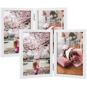 Space Art Deco, 2 Pack 4x6 Double Hinged Photo Frames, 2 Folding Picture Frame, Stand Vertically on Desktop or Tabletop, White