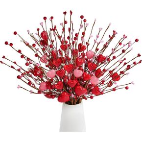 6 Pcs Valentine's Day Heart Berries,Valentines Day Picks,16 Inch Valentines Flowers Artificial,Red and Pink Valentines Day Flowers for Valentines Decorations,Dinner,Wedding,Party Decor,Home Decoration