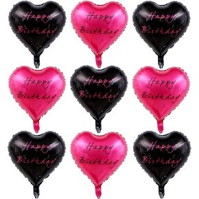 Happy Birthday Balloons Banner Black & Hot Pink 16 Inch for Kids and Adults Birthday Party Decorations Supplies