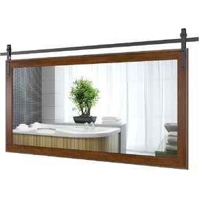 lovmor 77 × 42 بوصة مرآة مزرعة للحمام إطار خشبي ديكور مستطيل باب الحظيرة مرآة ديكور المنزل مرآة الحائط ريفي لغرفة النوم غرفة المعيشة مدخل in Kuwait