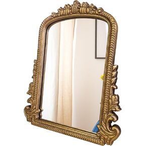 Vintage Vanity Makeup Mirror, Black Arched Tabletop Mirror for Makeup and Room Decor, Antique Decorative Standing Mirror with Carved Frame, Desk Mirror for Bedroom, Living Room, Dresser 11.8"x9.6"