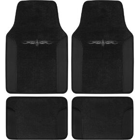 BDK A Set of 4 Universal Fit Plush Carpet with Vinyl Trim Floor Mats For Cars / Trucks - Tribal Black