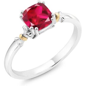 Gem Stone King 925 Sterling Silver and 10K Yellow Gold 6MM Cushion Cut Gemstone Birthstone Engagement Ring | Wedding Anniversary Promise Ring For Women | Available In Size 5, 6, 7, 8, 9