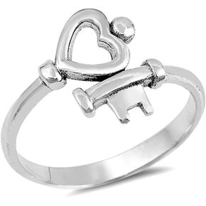 Heart Key Love Promise Ring New .925 Sterling Silver High Polish Band Size 10