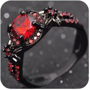 Duan Finger Rings White Fire Opal CZ Fashion Round Red Ruby Ring Women's 10KT Black Gold Filled Wedding Jewelry Size 6-10
