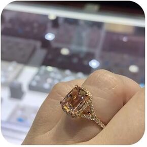 Duan Women's 18K Rose Gold Filled Morganite Pink Gemstone Cut 5ct Cubic Zirconia Ring Promise Aura Single Stone Engagement Champagne Ring Size 6-10