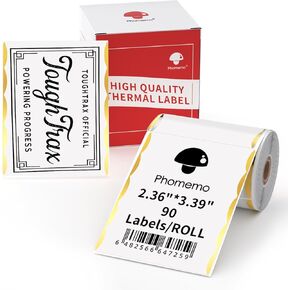 Phomemo Thermal Labels for M220/M200/M221 Label Maker,2.36"x3.39"(60x86mm),90 Labels/Roll,for Barcode,Address,Name,Logo,DIY,Home Tag,Gold Linear Border