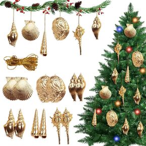 Sea Shell Ornaments for Christmas Tree 12PCS Plated Champagne Christmas Ornaments Small Christmas Ornaments, for Christmas Decorations Christmas Tree Ornaments (Style-A-12PCS)