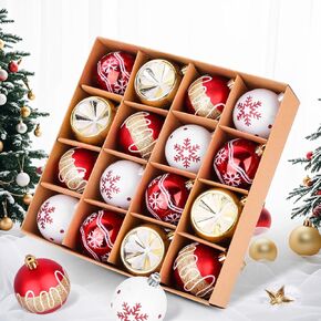 Christmas Balls, Christmas Ornaments Ball Set, Shatterproof Decorations Ball with Hanging Rings for Christmas Tree Wreath Stocking, Home Gift Balls Christmas Decor (Red,White, Gold)