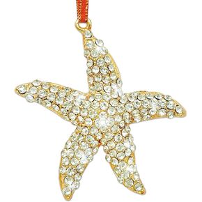 Starfish Christmas Ornaments Metal Starfish Christmas Ornament Rhinestones Starfish Hanging Ornament for Christmas Tree Beach Theme XMAS Wedding Home Decor DIY Crafts Girls Woman Sister Gift
