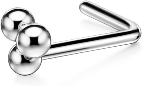 FANSING 20g Nose Rings L Shaped Nose Stud Surgical Steel Nose Studs for Women Men Triple Balls Nose Rings Studs 20 Gauge Nostril Piercing Jewelry 1 Piece in Kuwait