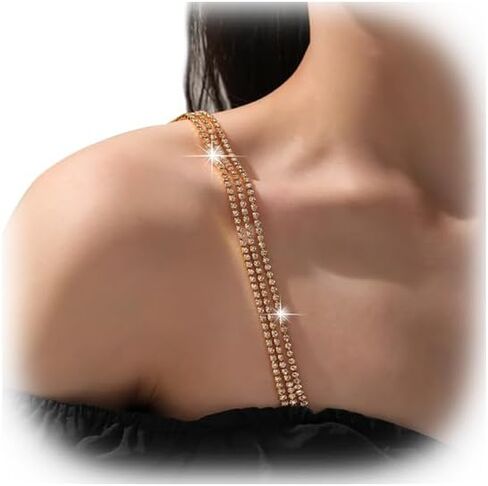 1Pair Sexy Rhinestone Shoulder Straps Jewelry Crystal Shoulder Strap Chain Rhinestone Underwear Chain Bridal Wedding Dress Bra Shoulder Chain Festival Body Jewelry for Women in Saudi Arabia