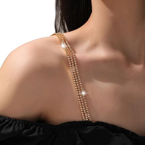 1Pair Sexy Rhinestone Shoulder Straps Jewelry Crystal Shoulder Strap Chain Rhinestone Underwear Chain Bridal Wedding Dress Bra Shoulder Chain Festival Body Jewelry for Women in Saudi Arabia