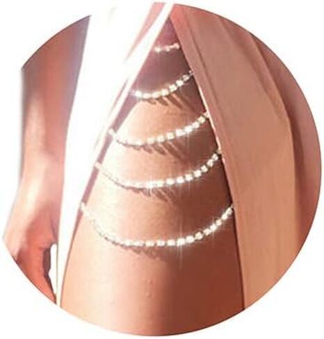 Relbcy Boho Layered Crystal Thigh Chain Leg Chain Summer Beach Body Chain Nightclub Body Jewelry for Women and Girls (Silver) in Saudi Arabia