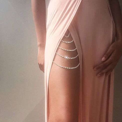 Relbcy Boho Layered Crystal Thigh Chain Leg Chain Summer Beach Body Chain Nightclub Body Jewelry for Women and Girls (Silver) in Saudi Arabia