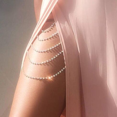 Relbcy Boho Layered Crystal Thigh Chain Leg Chain Summer Beach Body Chain Nightclub Body Jewelry for Women and Girls (Silver) in Saudi Arabia