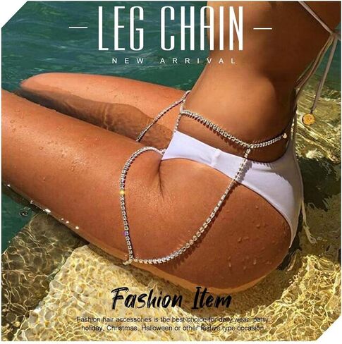 Relbcy Boho Layered Crystal Thigh Chain Leg Chain Summer Beach Body Chain Nightclub Body Jewelry for Women and Girls (Silver) in Saudi Arabia