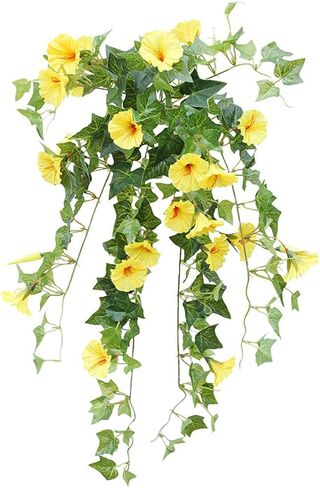Calcifer 1 Branch(12 Stems/23 Flowers) Artificial Morning Glory Trumpet Flower Vine Plastic Flower Bouquet Hanging Wall Strings Flowers for Home Garden Wedding Party Decoration (Purple) in Kuwait