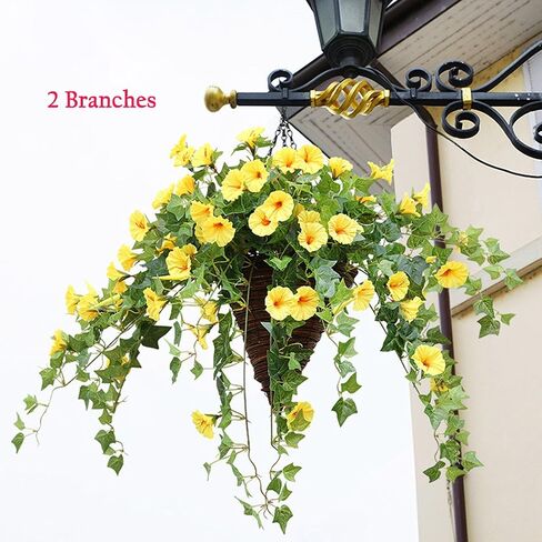 Calcifer 1 Branch(12 Stems/23 Flowers) Artificial Morning Glory Trumpet Flower Vine Plastic Flower Bouquet Hanging Wall Strings Flowers for Home Garden Wedding Party Decoration (Purple) in Kuwait