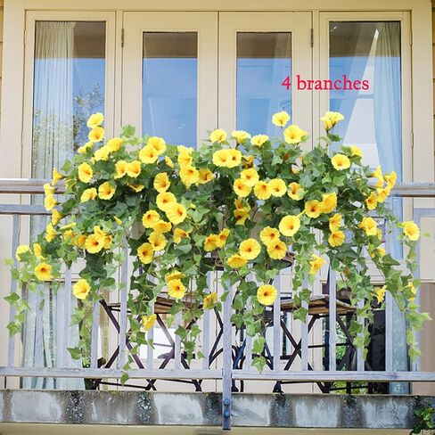 Calcifer 1 Branch(12 Stems/23 Flowers) Artificial Morning Glory Trumpet Flower Vine Plastic Flower Bouquet Hanging Wall Strings Flowers for Home Garden Wedding Party Decoration (Purple) in Kuwait
