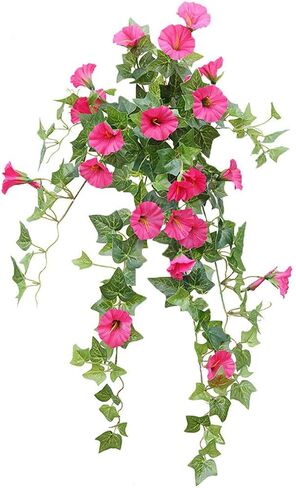 Calcifer 1 Branch(12 Stems/23 Flowers) Artificial Morning Glory Trumpet Flower Vine Plastic Flower Bouquet Hanging Wall Strings Flowers for Home Garden Wedding Party Decoration (Purple) in Kuwait