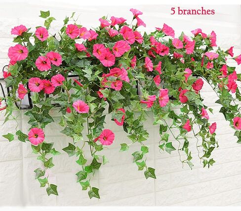 Calcifer 1 Branch(12 Stems/23 Flowers) Artificial Morning Glory Trumpet Flower Vine Plastic Flower Bouquet Hanging Wall Strings Flowers for Home Garden Wedding Party Decoration (Purple) in Kuwait