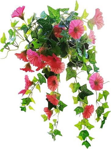 Calcifer 1 Branch(12 Stems/23 Flowers) Artificial Morning Glory Trumpet Flower Vine Plastic Flower Bouquet Hanging Wall Strings Flowers for Home Garden Wedding Party Decoration (Purple) in Kuwait