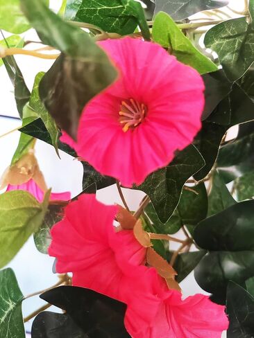 Calcifer 1 Branch(12 Stems/23 Flowers) Artificial Morning Glory Trumpet Flower Vine Plastic Flower Bouquet Hanging Wall Strings Flowers for Home Garden Wedding Party Decoration (Purple) in Kuwait