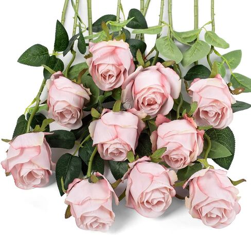 10pcs Silk Rose Flower Artificial Roses with Long Stems for DIY Wedding Bouquets Centerpieces Bridal Shower Party Home Decor (Light Pink) in Kuwait