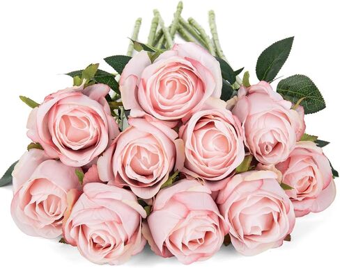 10pcs Silk Rose Flower Artificial Roses with Long Stems for DIY Wedding Bouquets Centerpieces Bridal Shower Party Home Decor (Light Pink) in Kuwait